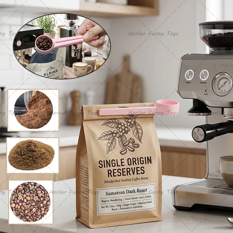 Coffee Spoons With Bag Clips, Food-Grade Dual-Use Measuring Coffee Bean Spoons, Sealed Bag Clips, Tea Powder Scoop Multi-Purpose