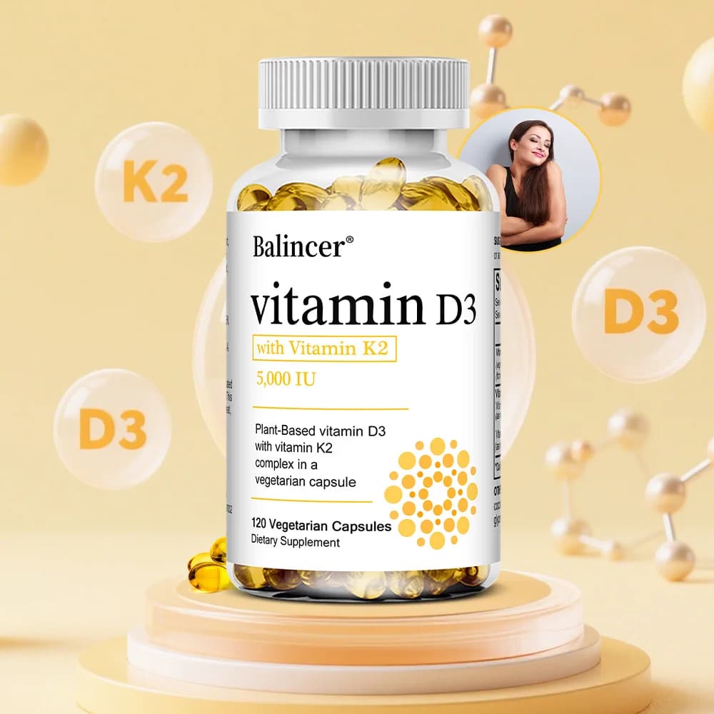 High-power vitamin D3 5,000 UI - 120 vegetarian capsules - Vitamin supplement K2 + D3 non GMO gluten-free