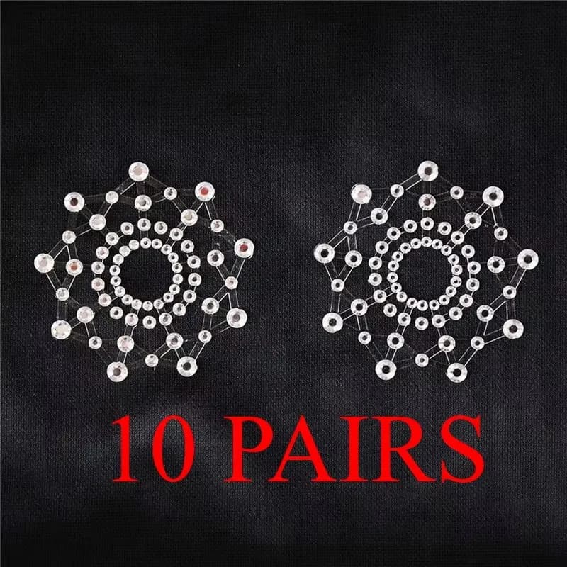 10 Pair Sexy Nipple Transparent Self Adhesive Breathable Comfortable Stickers Rhinestone Breast Petals Lingerie Pasties Bras