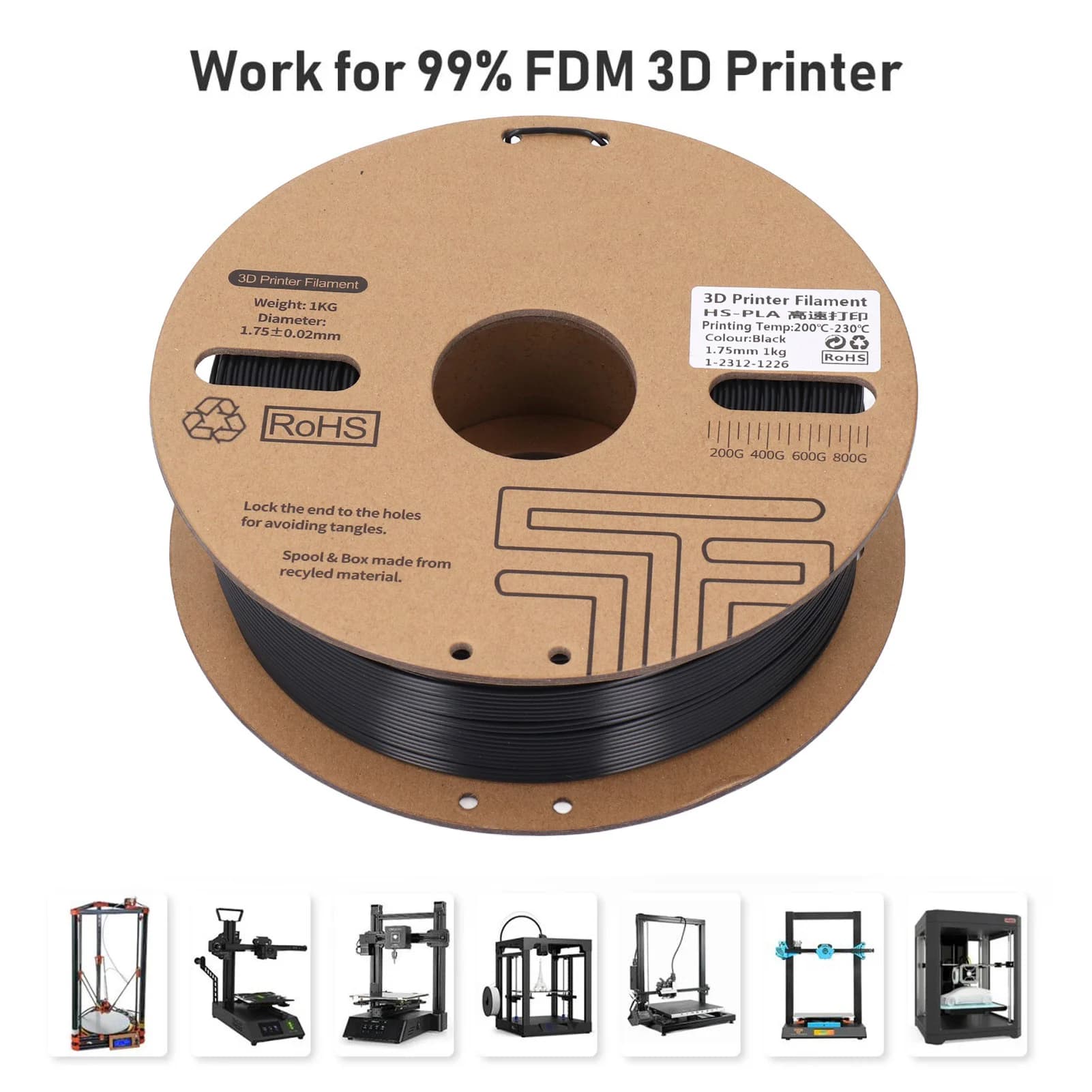diNew di Plastic Filament PLA Twotrees 1KG 1,75mm 3D Printer Filament 30‐600 mm/s High Speed Printing Consumption for Ender 3