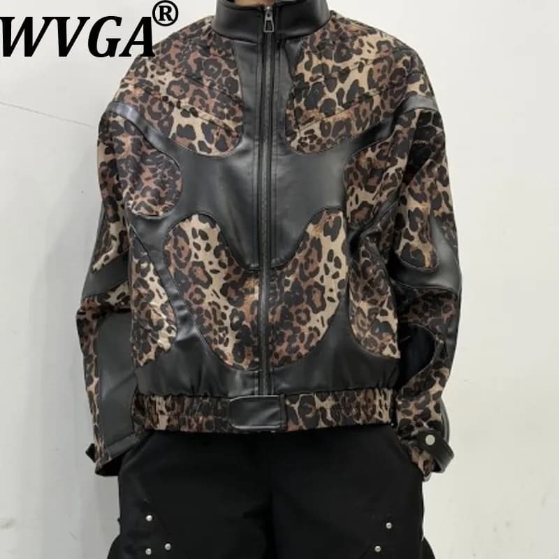 WVGA Nuova Collezione Primavera Autunno Giacche da Uomo con Stampa e Patchwork, Collo Alto, Stile Trendy, Chic e Casual, Maniche Lunghe, Ins Y2K W21955