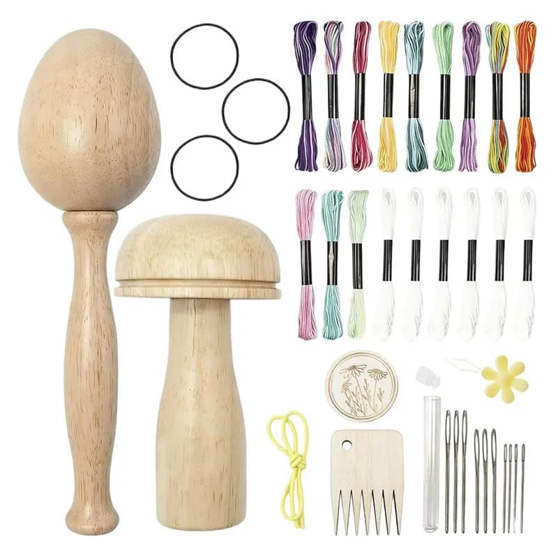 Kit di toppe per maglia a forma di fungo AT63 - 2 pezzi di toppe a forma di fungo per calzini con ago a occhiello grande e fili da cucito colorati