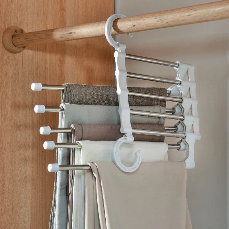 Portapantaloni pieghevole telescopico 1PC, portapantaloni multistrato, appendiabiti, Clip per pantaloni magici per la casa, portaoggetti per guardaroba