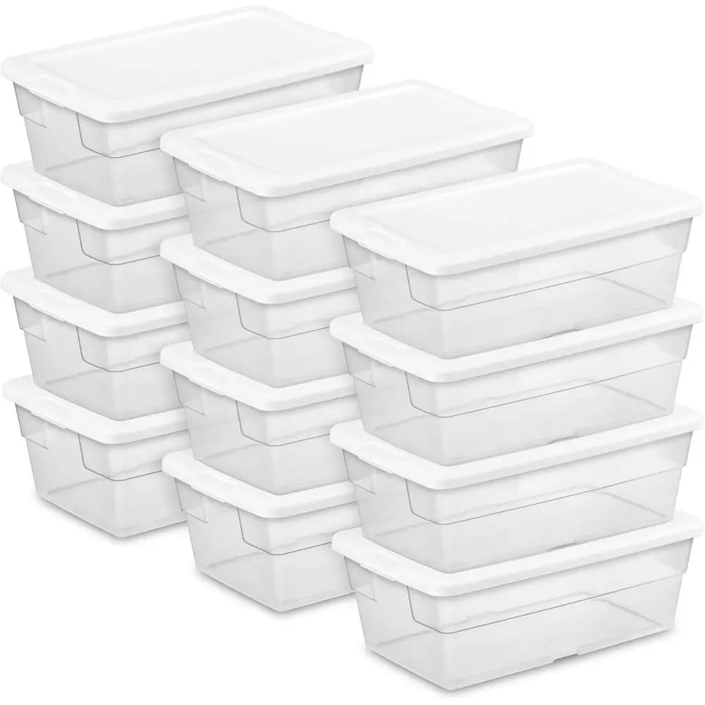 12-Pack 6 Quart Storage Boxes, Stackable Clear Plastic Bins with Snap-On Lids – Heavy-Duty Organizing Containers or Closet, Bath