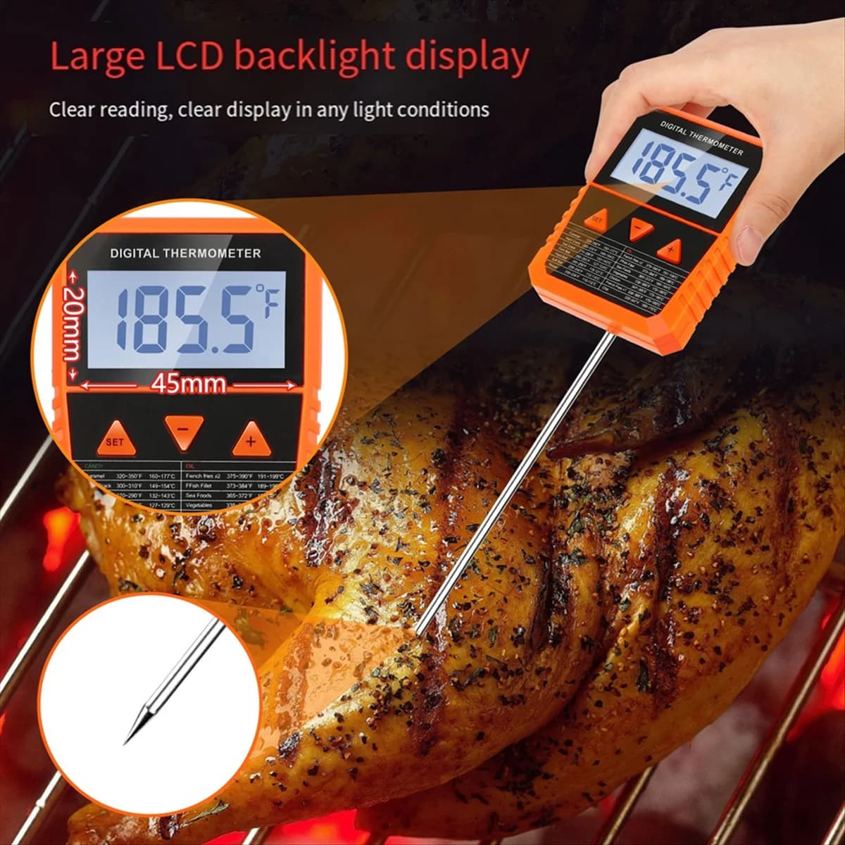 Termometro per caramelle con sonda Pro L67A con clip per pentola, funzione di allarme, termometro per olio per frittura con ampio display ruotabile impermeabile IPX6