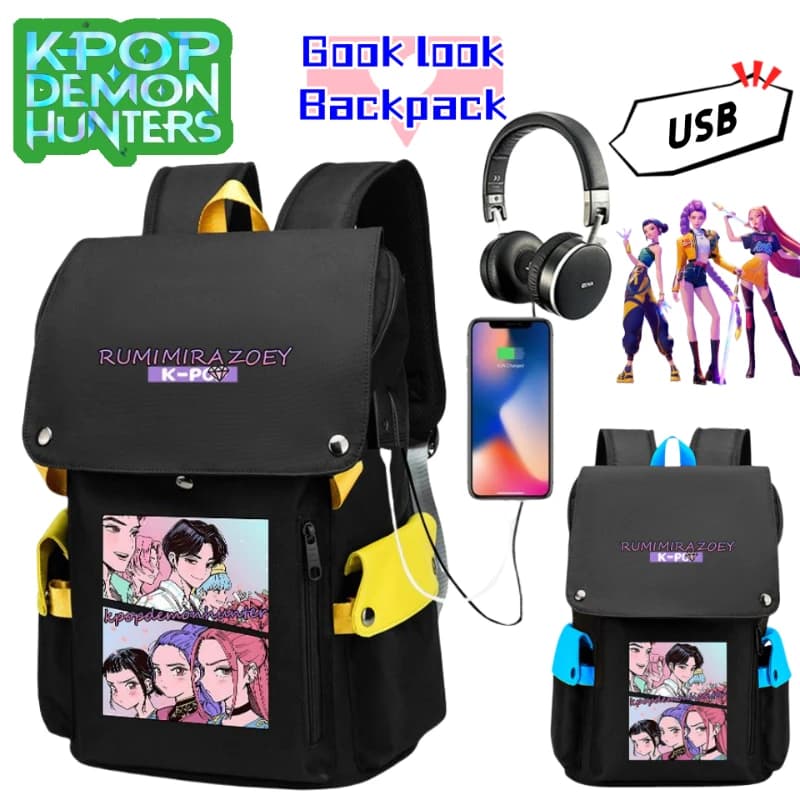 KPop Demon Hunters Zoey Mira Cartoon Cute Backpack for Middle and High School Students Multifunctional Large Capacity School Bag