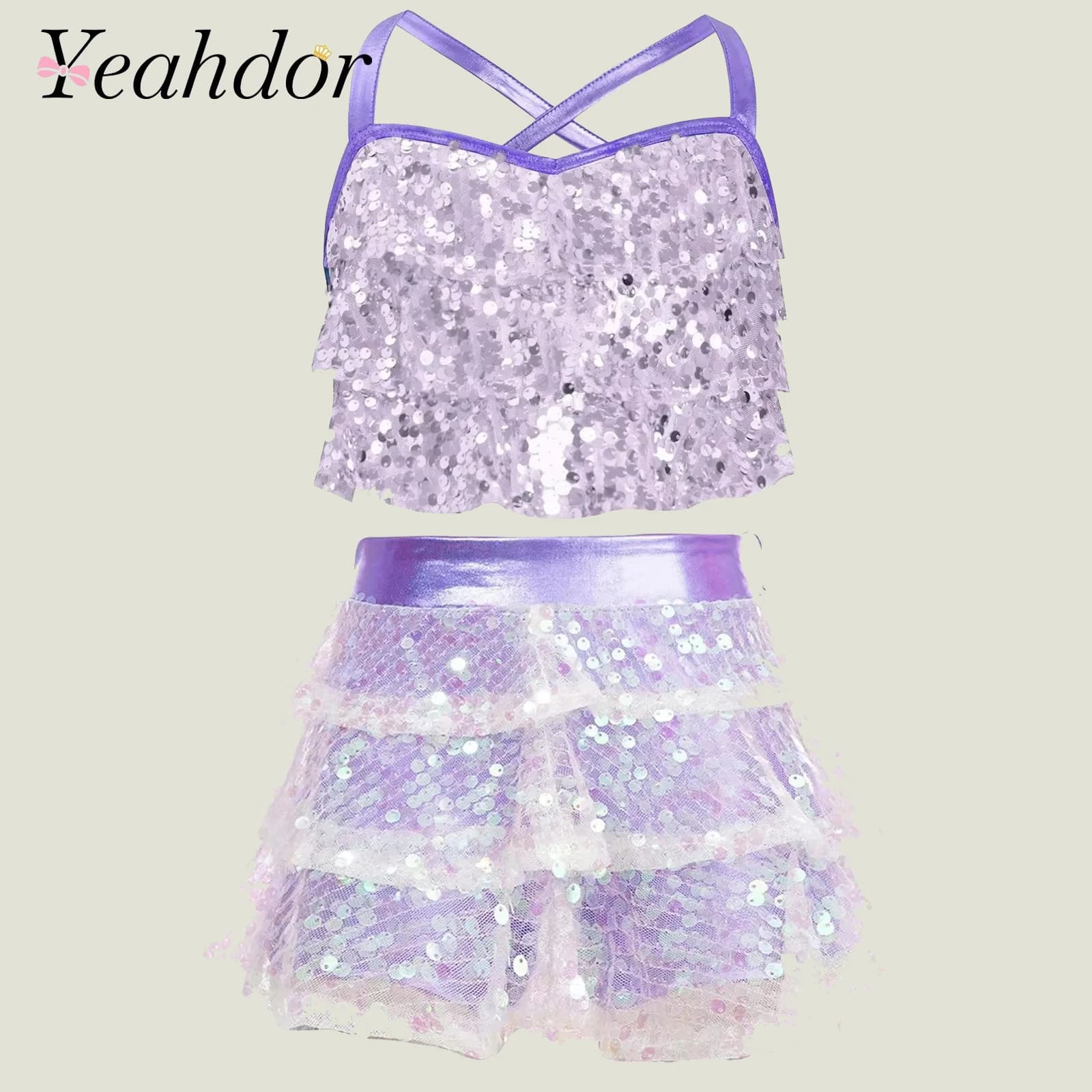 Set di danza jazz latina per ragazze Abbigliamento da ballo moderno Discoteca Hip Hop Costume per spettacoli teatrali Adolescenti Top corto metallico con gonna