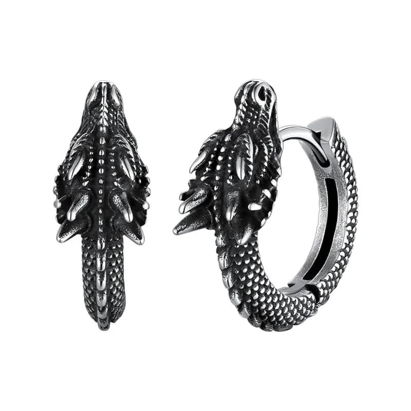 Unisex Stainless Steel Vintage Dragon Hoop Ear Buckle Punk Hip Hop Personality Dragon Shape Circle Earring For Men