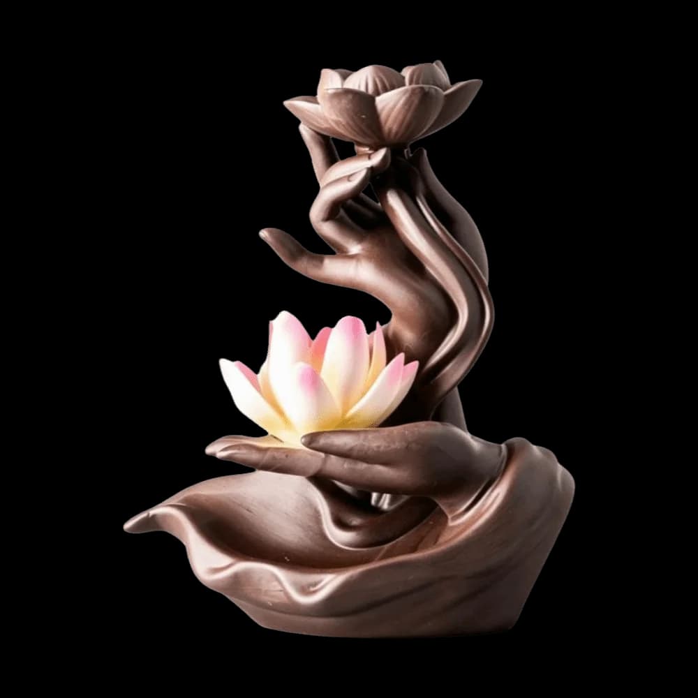 Ceramic Backflow Incense Burner Buddha Hand Shape Lotus Flower Incense Stick Holder Zen Ash Catcher Reflux Incense Burn Tray