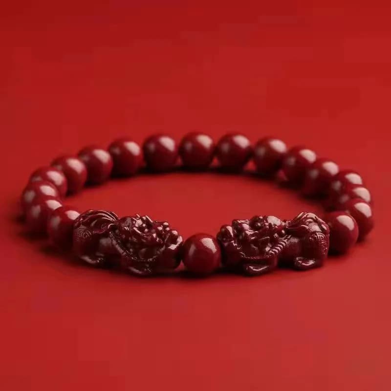 Vintage bracelets with red cinaber beads for woman man charm Pixiu richness bracelet amulet lucky jewelry prayer unisex birthday gift