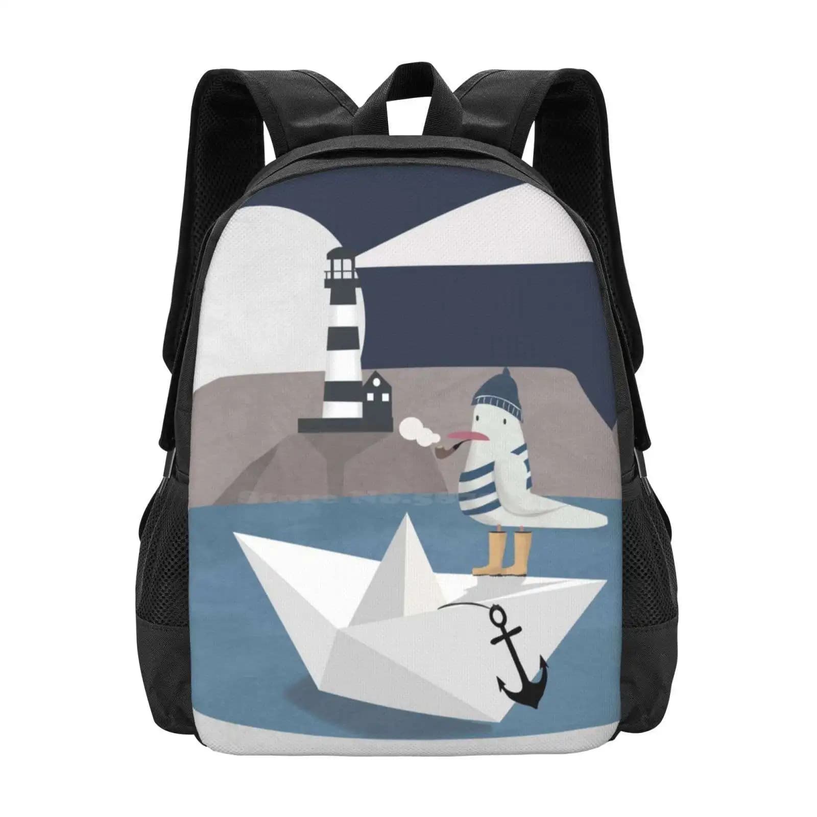 Fisher Seagull vendita calda zainetto zaino borse moda Fisher Seagull Navy Animal Anchor Lighthouse Boat Paper Origami