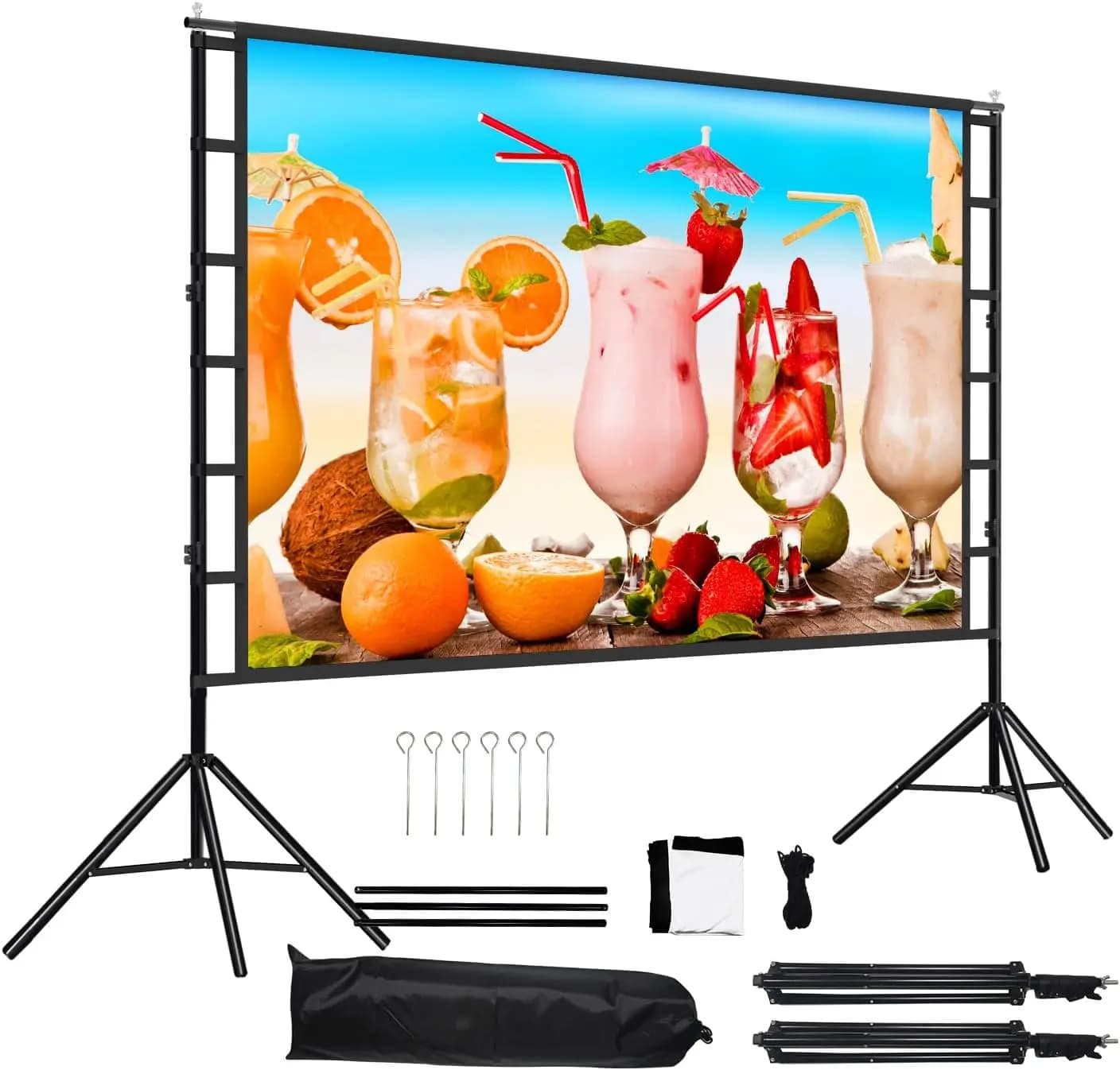 Schermo per Proiettore da Esterno 100 Pollici con Supporto Telescopico, Resistente alle Pieghe 4K HD per Campeggio e Giardino