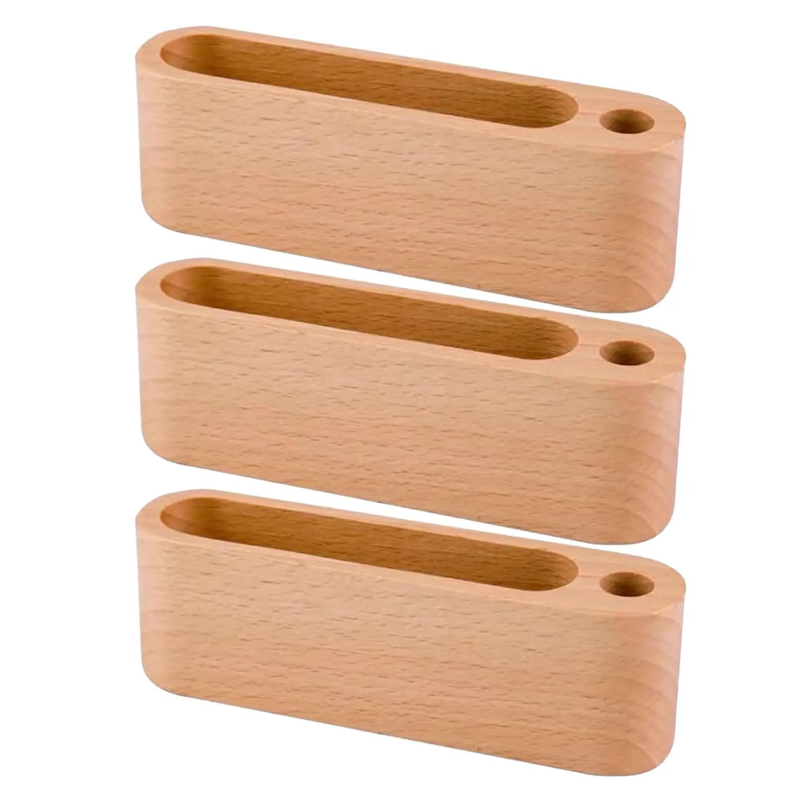 Set di 3 Porta Biglietti da Visita in Legno, Organizzatore da Scrivania Verticale con Slot per Penne, 13x4x3cm, Espositore per Carte da Ufficio