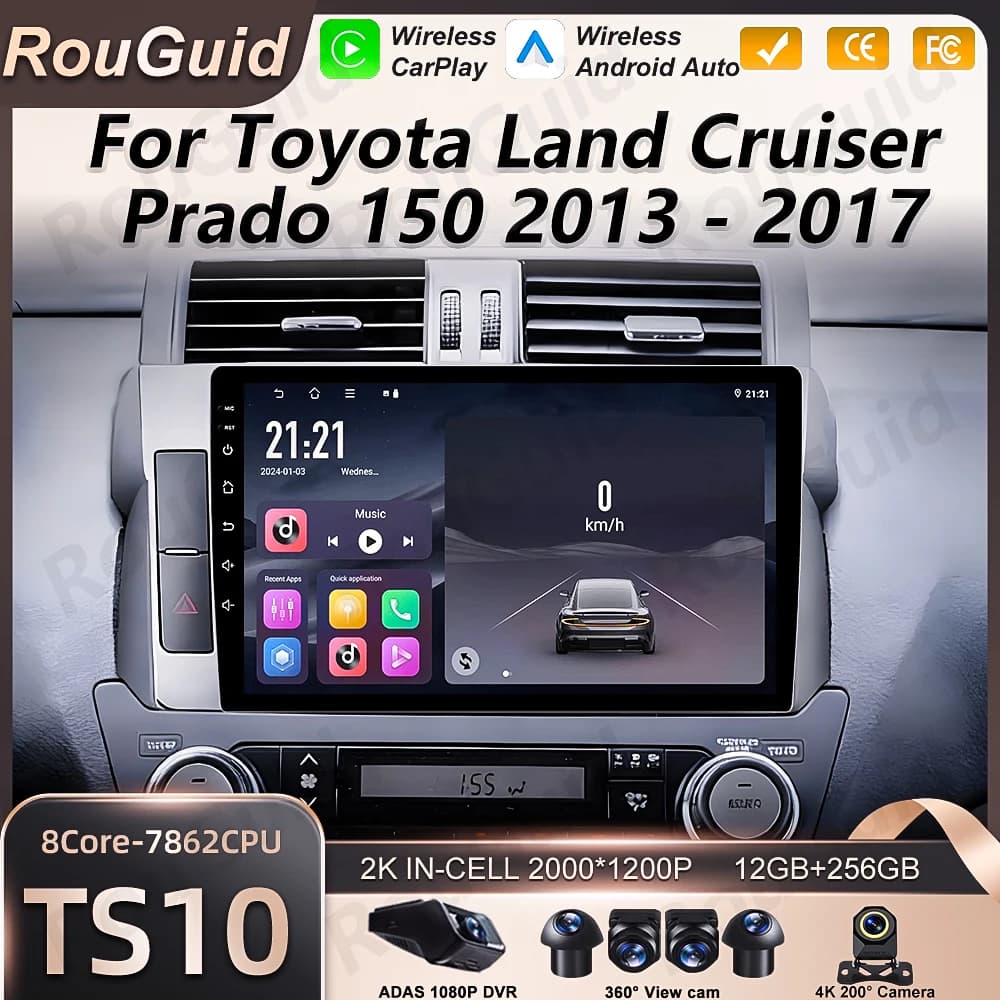 Autoradio Android per Toyota Land Cruiser Prado 150 2013 2014 2015 2016 2017 Navigazione video Carplay Lettore multimediale Schermo