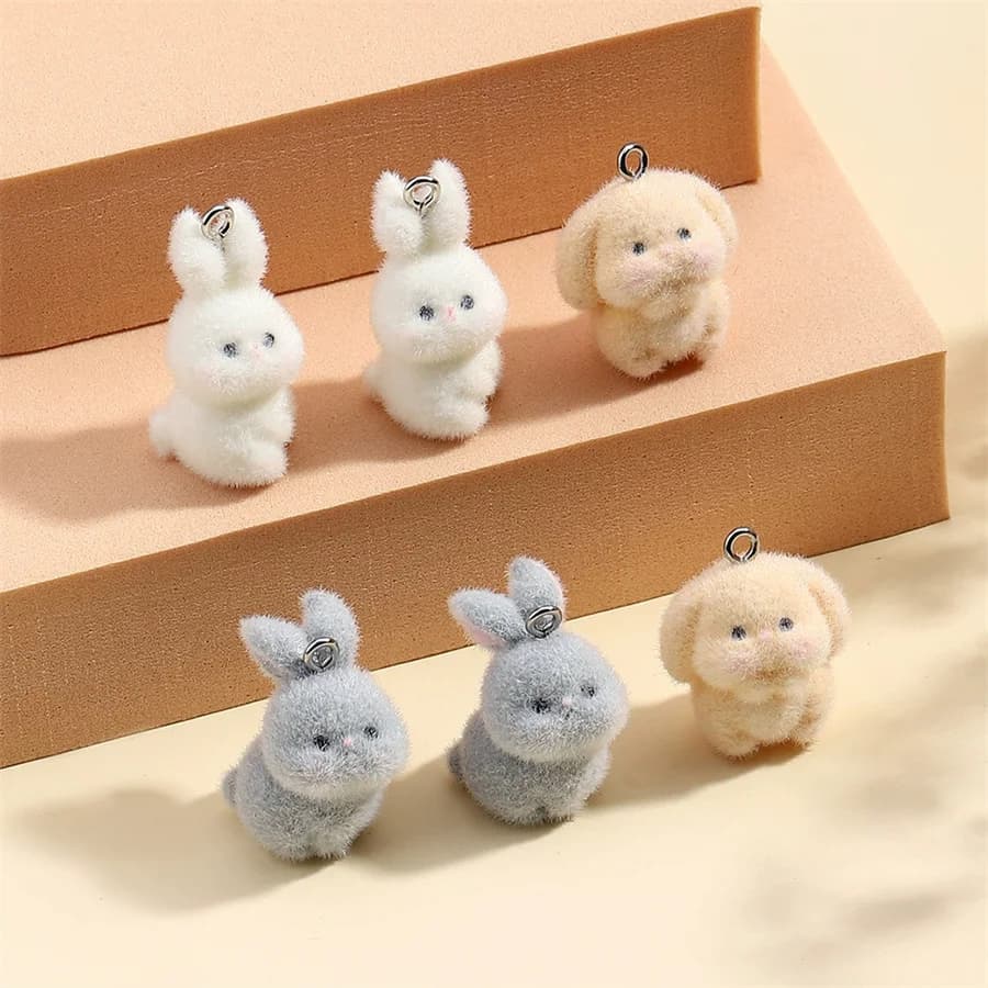 3 pezzi di peluche in resina tridimensionale coniglio cane bambola sciocca portachiavi cassa del telefono materiale per orecchini fai da te