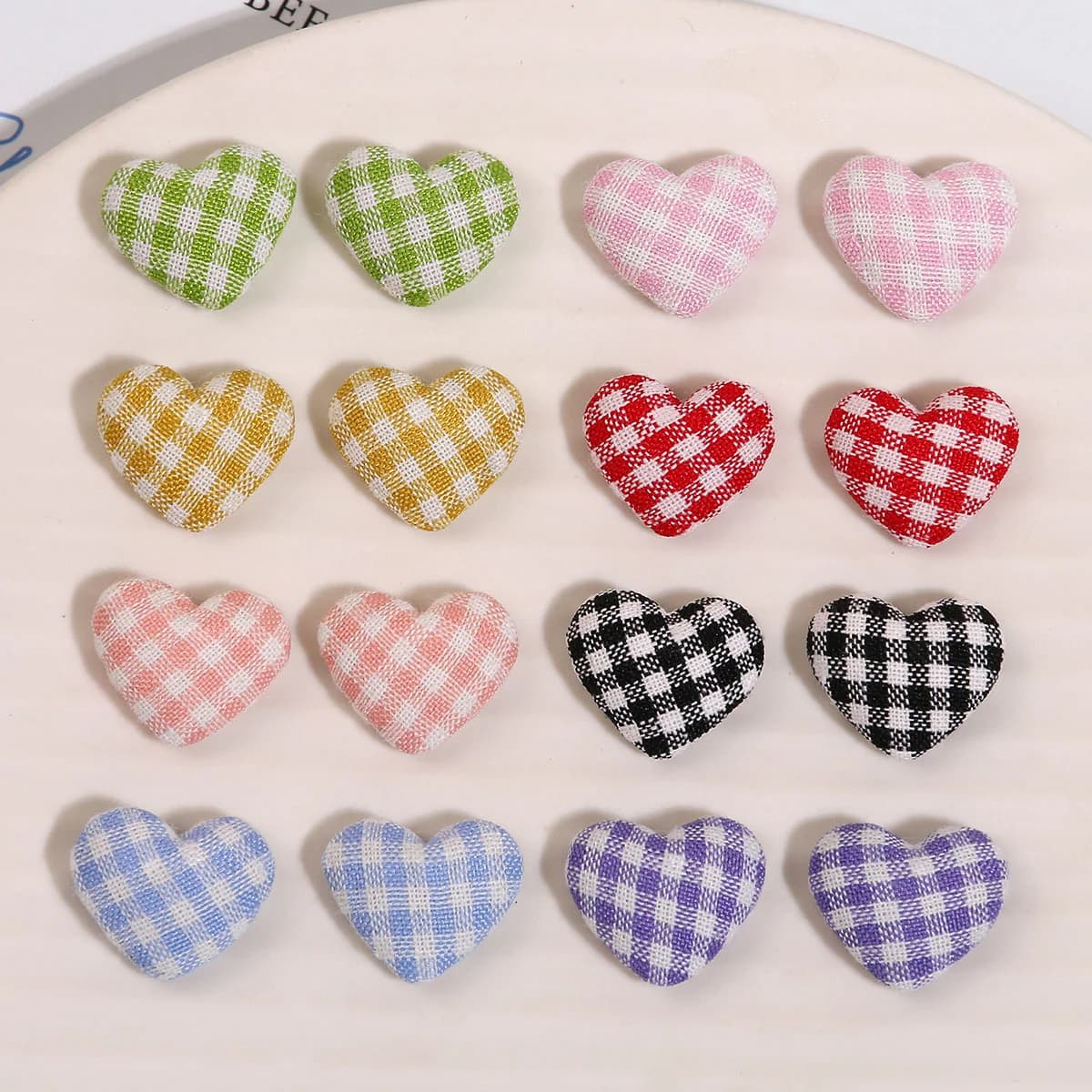 WFFNNKC 20-30Pcs Cute Cloth Heart Button Patch DIY Hair Clip Earrings Necklaces Crafts Decor Garment Sewing Flat Back Accessory