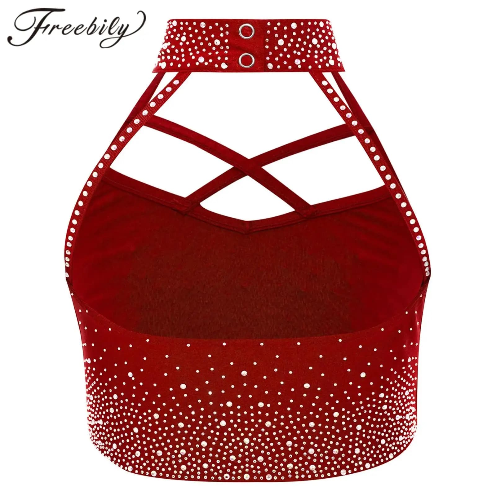 Top Corto da Danza per Bambine, Costume da Ginnastica, Top Senza Maniche con Strass per Balletto e Pattinaggio sul Ghiaccio