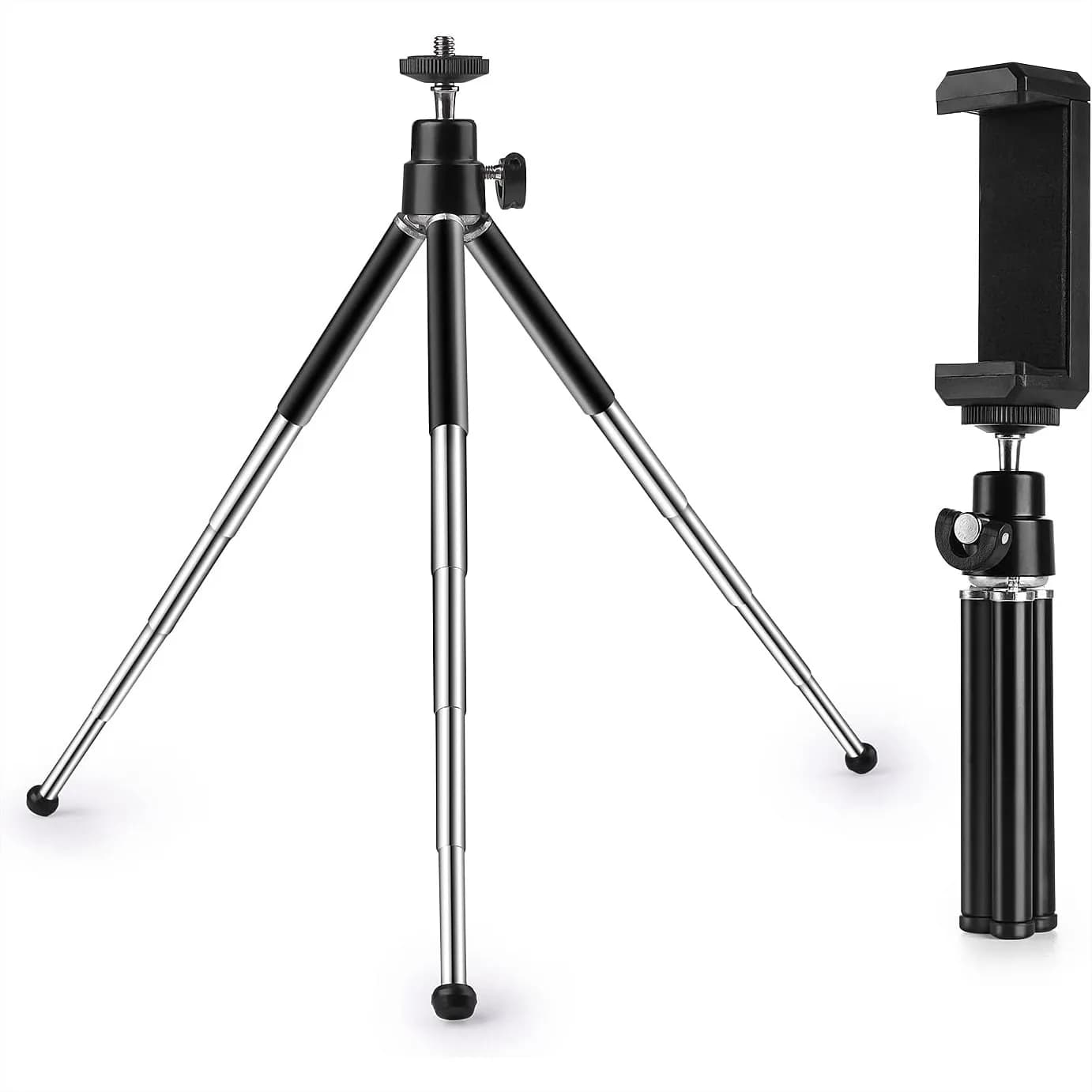 Mini treppiede per webcam e telefono, supporto estensibile in metallo da 4-9 pollici con supporto per telefono, leggero