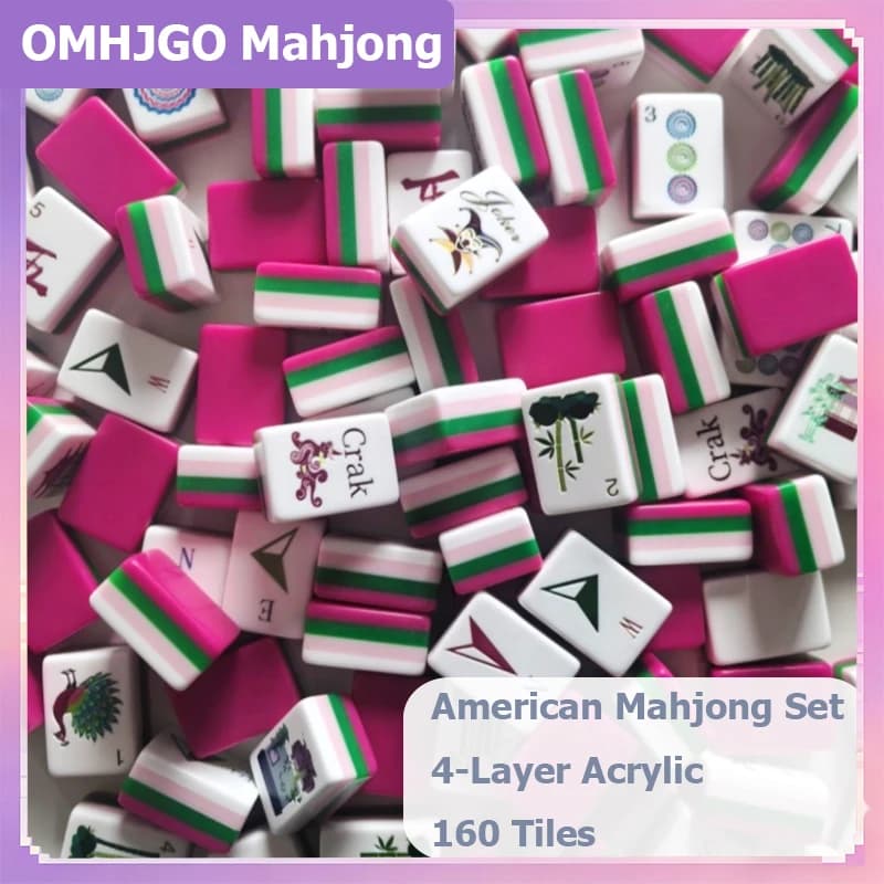OMHJGO Four Layer Acrylic Engraved American Mahjong Tiles Rose Red Luxury Modern Mahjong Sets for Family Entertainment Mah Jongg