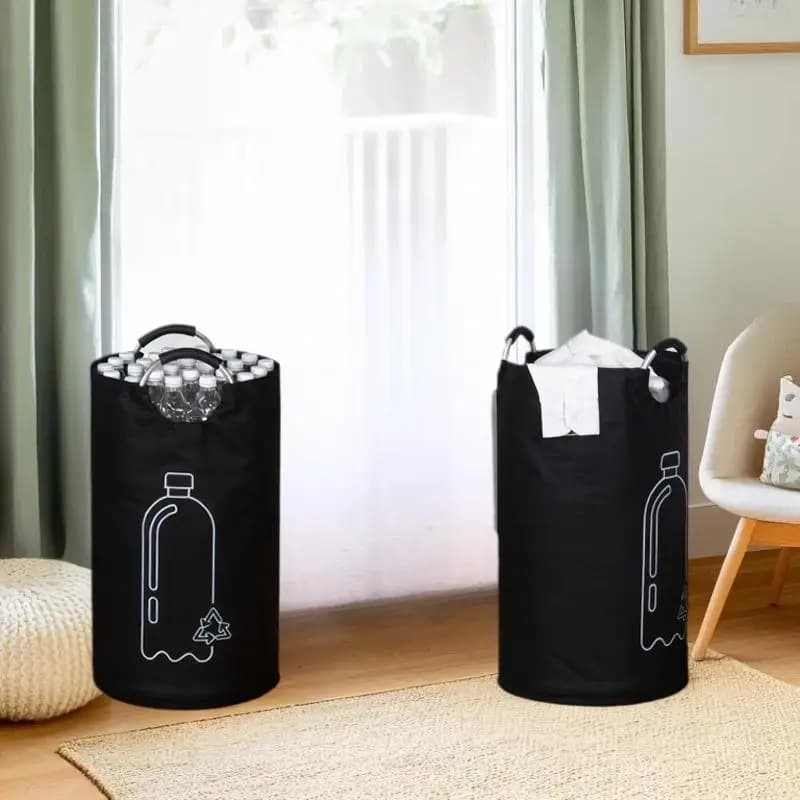 [JN] Cesto porta bottiglie vuote di grande capacità con manico in alluminio 82L, sacco raccoglitore per bottiglie di acque reflue, contenitore pieghevole per il riciclo