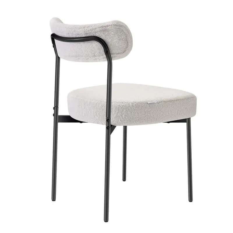 Sherpa Seating Set 4 Pieces 20x21x30 Inch For Dining Room Kitchen Restaurant, Curved Backrest Upholstered Metal Legs Padded Cushion White Boucle Fabric Side Chairs Mid Century Modern Style Space Saving Design