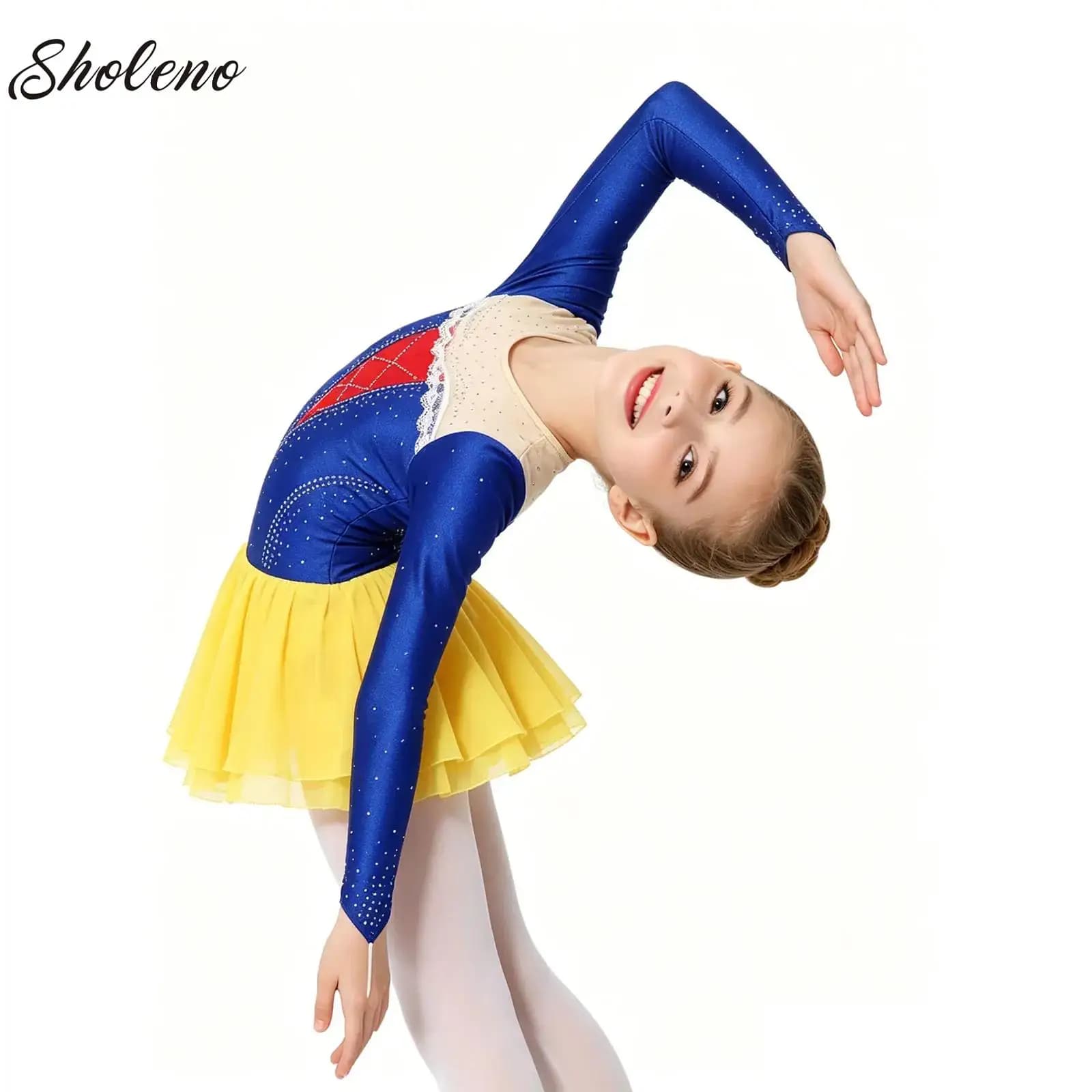 Abbigliamento da Danza Moderna per Bambine, Vestito per Pattinaggio Artistico, Body da Ginnastica Lirica e Balletto, Manica Lunga, Costume da Principessa Cartoon