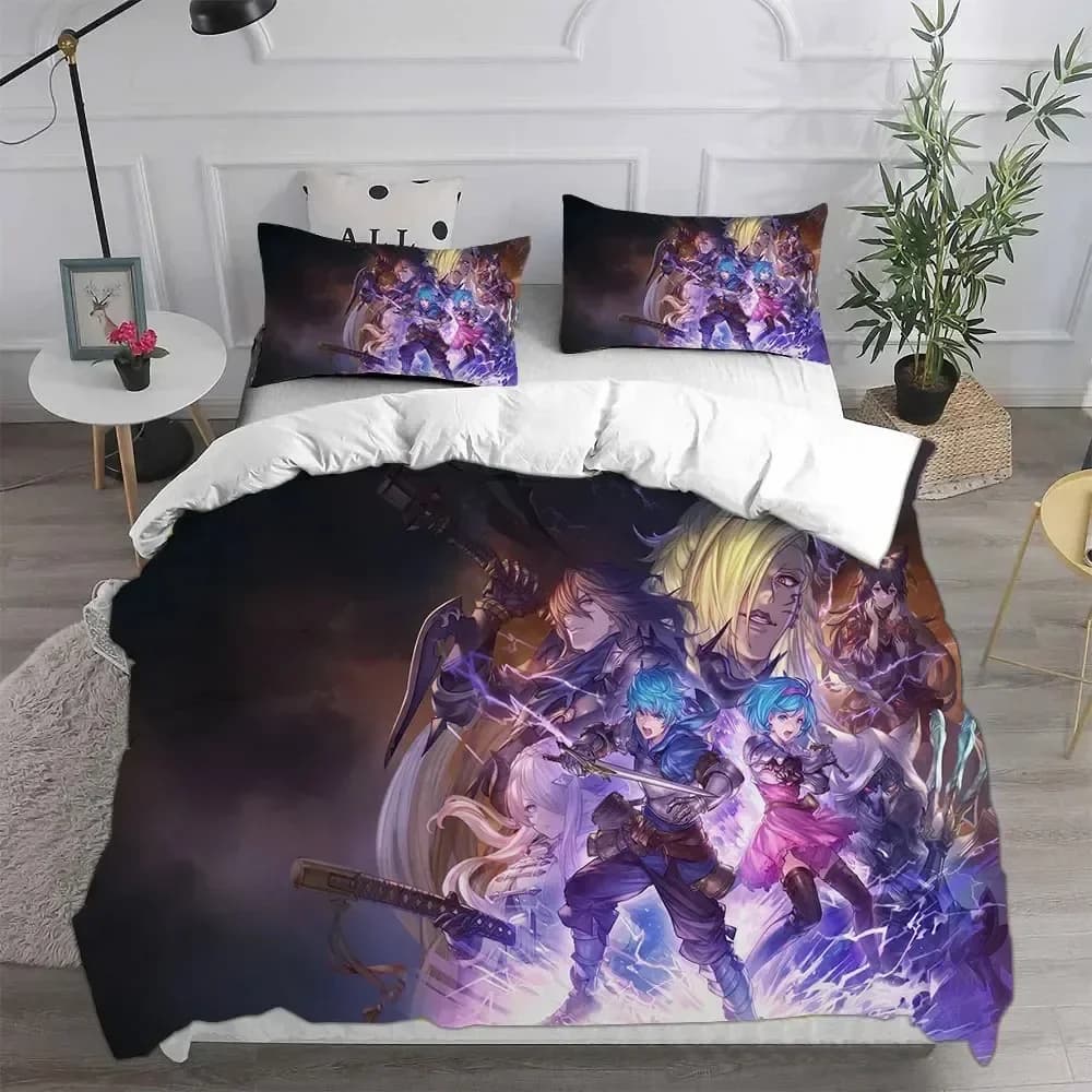 Set Letto Stampato Granblue Fantasy, Copripiumino, Federe, Set Biancheria da Letto, Lenzuola, Copriletto, Misure Full, Queen, King