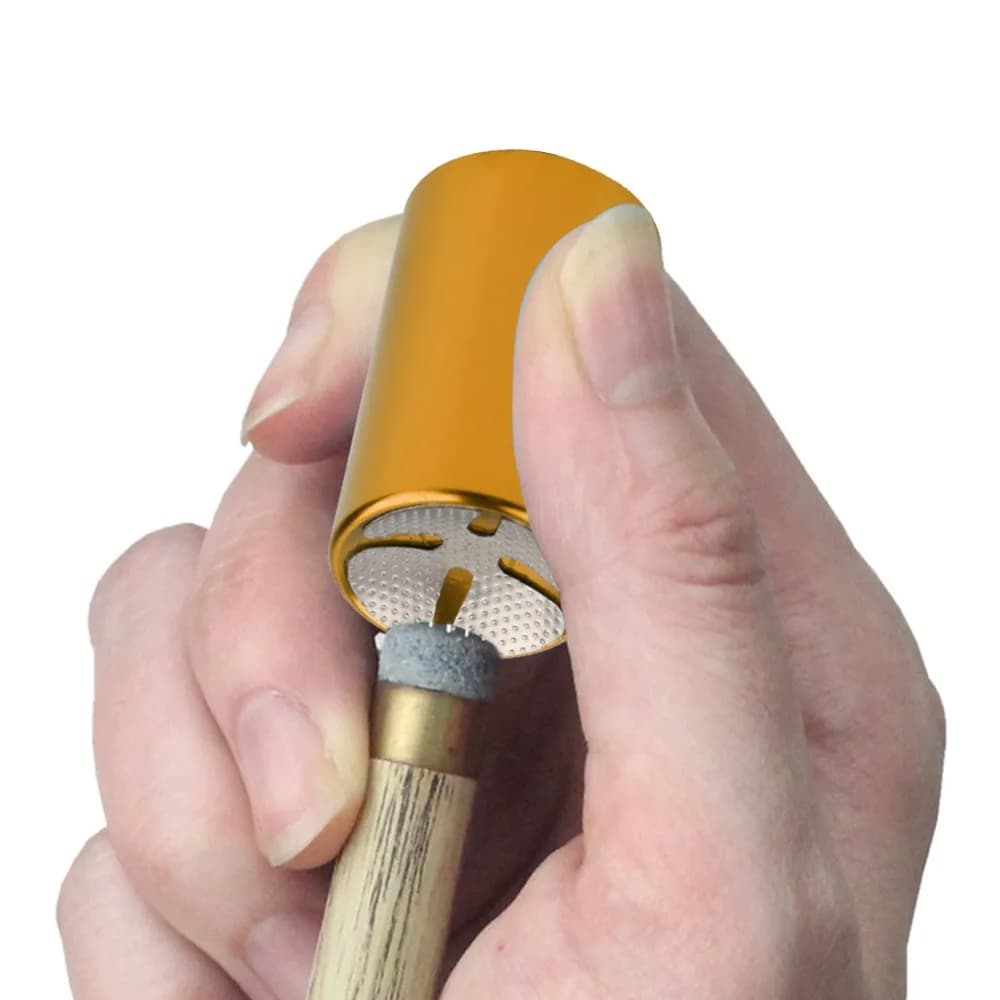 Strumento 2 in 1 per Punte da Biliardo in Alluminio Dorato, Modellatore per Stecche da Biliardo Blu, Modellatore e Riformatore di Punte a Doppia Funzione