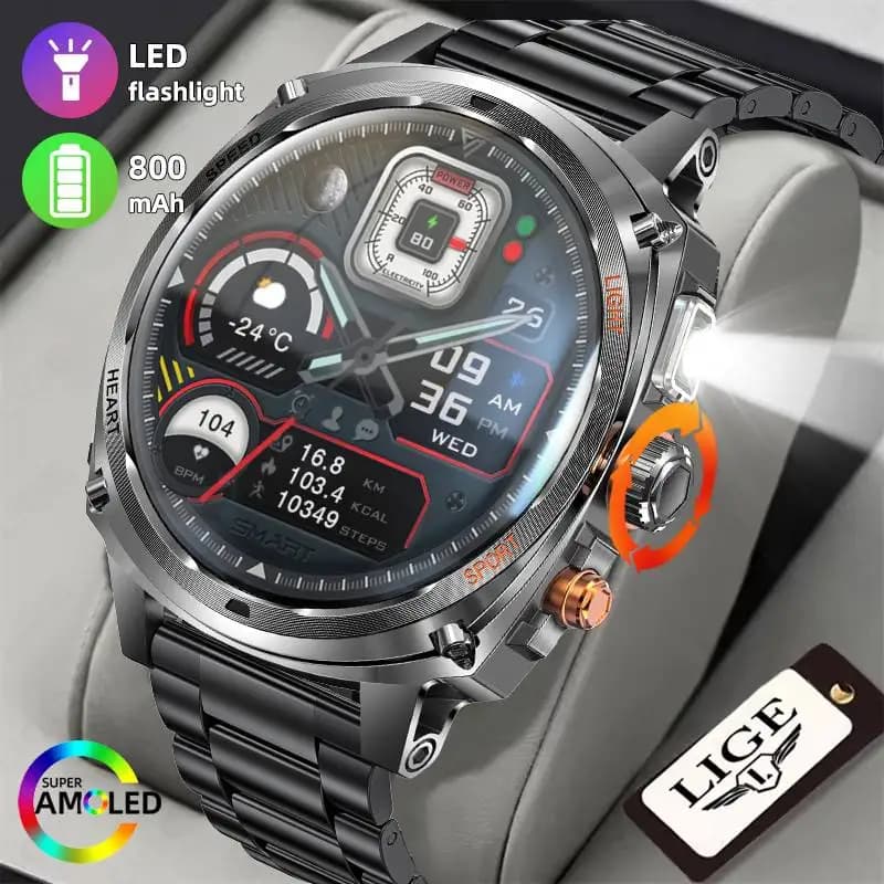 LIGE New Supervisory Astute Men 800mAh Ultra Long Battery Standby Time Bluetooth call 1.75 "Display AMOLED Sport Fitness Smartwatch Man