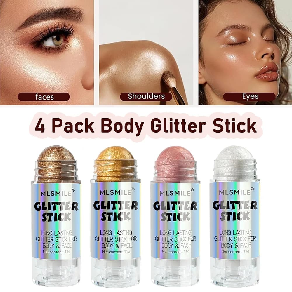 Confezione da 4 bastoncini glitter per il corpo Evidenziatore luminoso per il viso Shimmer Trucco per il corpo Shine Glitter per festival musicali giornalieri per feste di Natale