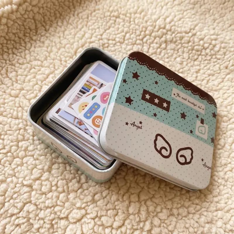 1Pcs Korean-style Star Angel Flip-top Small Iron Box, Portable Waterproof Card Sticker Storage Box With High Aesthetic Appeal