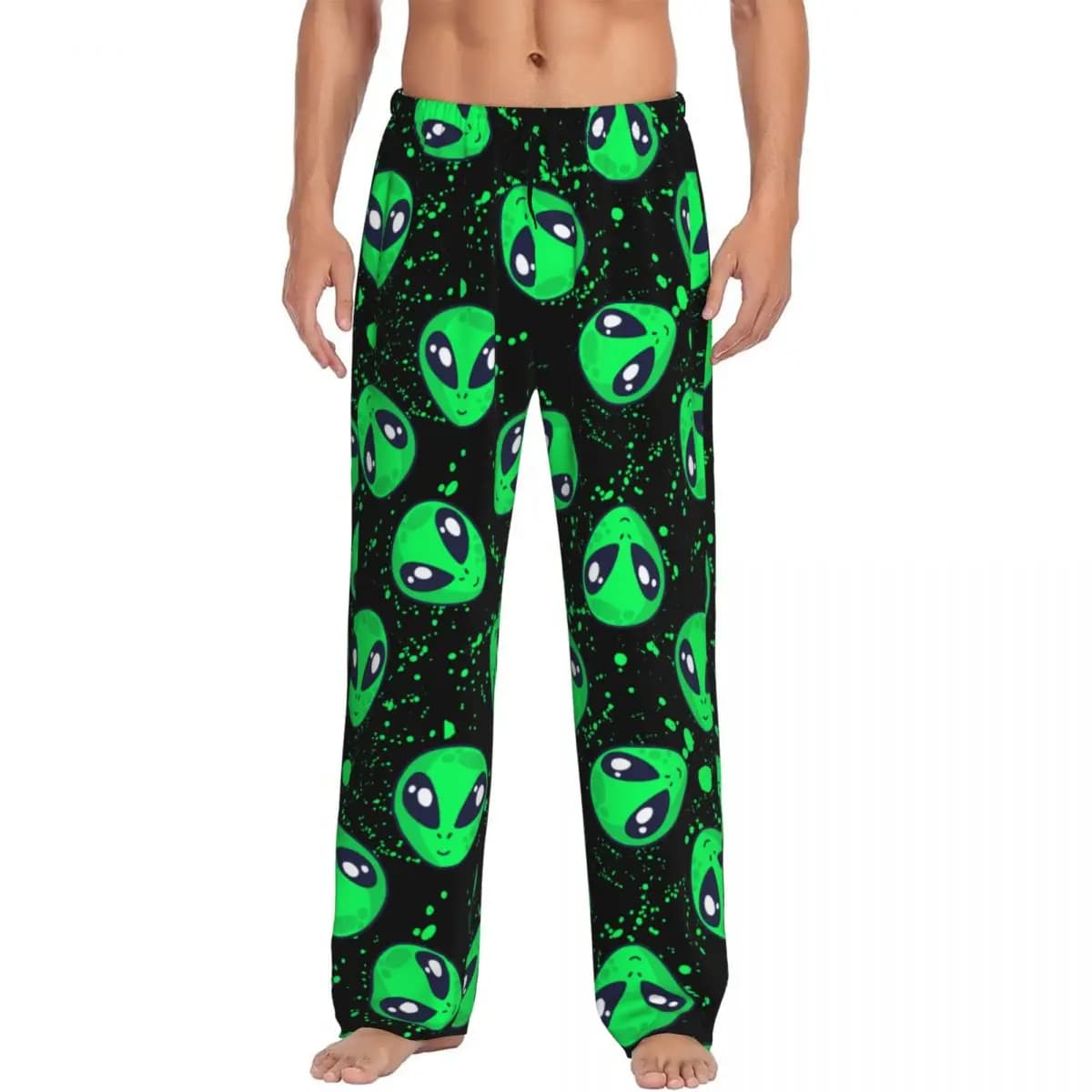 Pantaloni da pigiama alieni verdi divertenti personalizzati Indumenti da notte per uomo Pantaloni da notte con elastico in vita con tasche