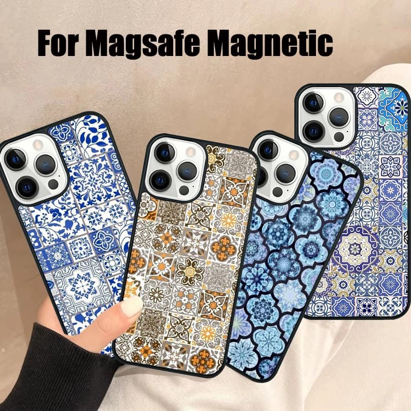 Custodia per telefono modello piastrelle marocchine per iPhone 17 Air 16e 15 14 13 12 11 Pro Max Plus Magsafe Cover magnetica wireless