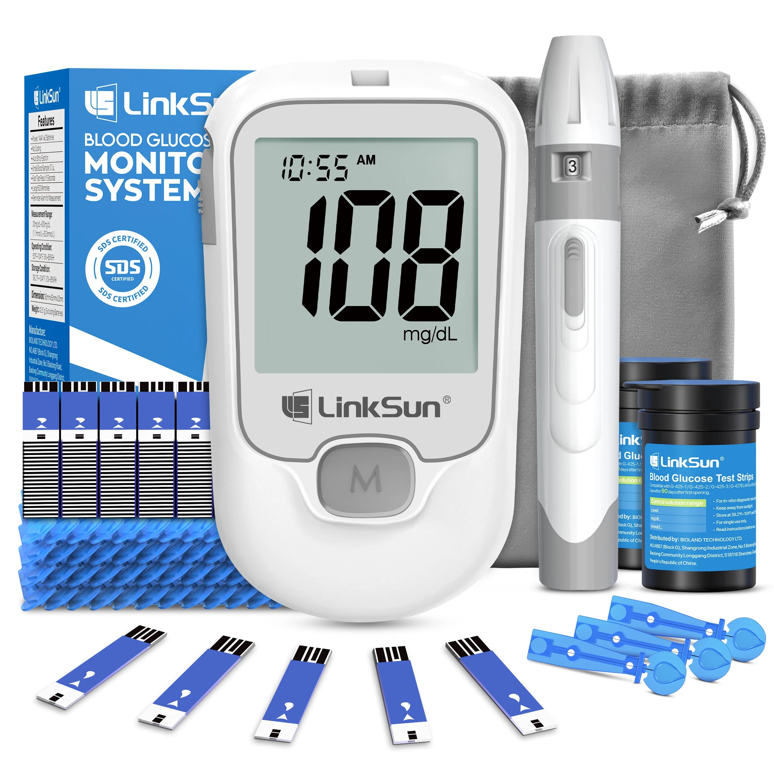 LinkSun G-425-1 Glycemia Meter 50/100 pcs Reactive Strips and Hands Diabetes Medical Glucosemeter Tester Blood Sugar