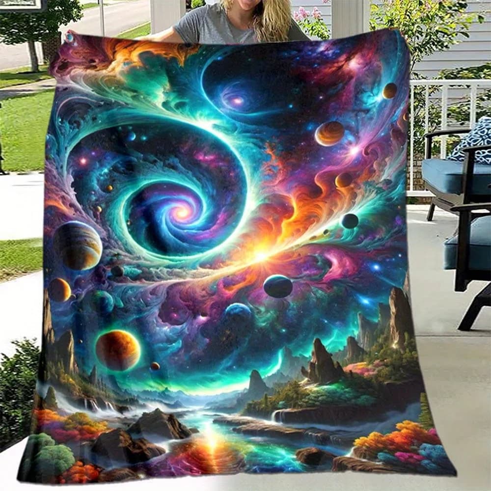 Tiro con ricciolo della notte stellata: stampa morbida, calda e accogliente per divano, letto, viaggi, campeggio, comfort per tutte le stagioni