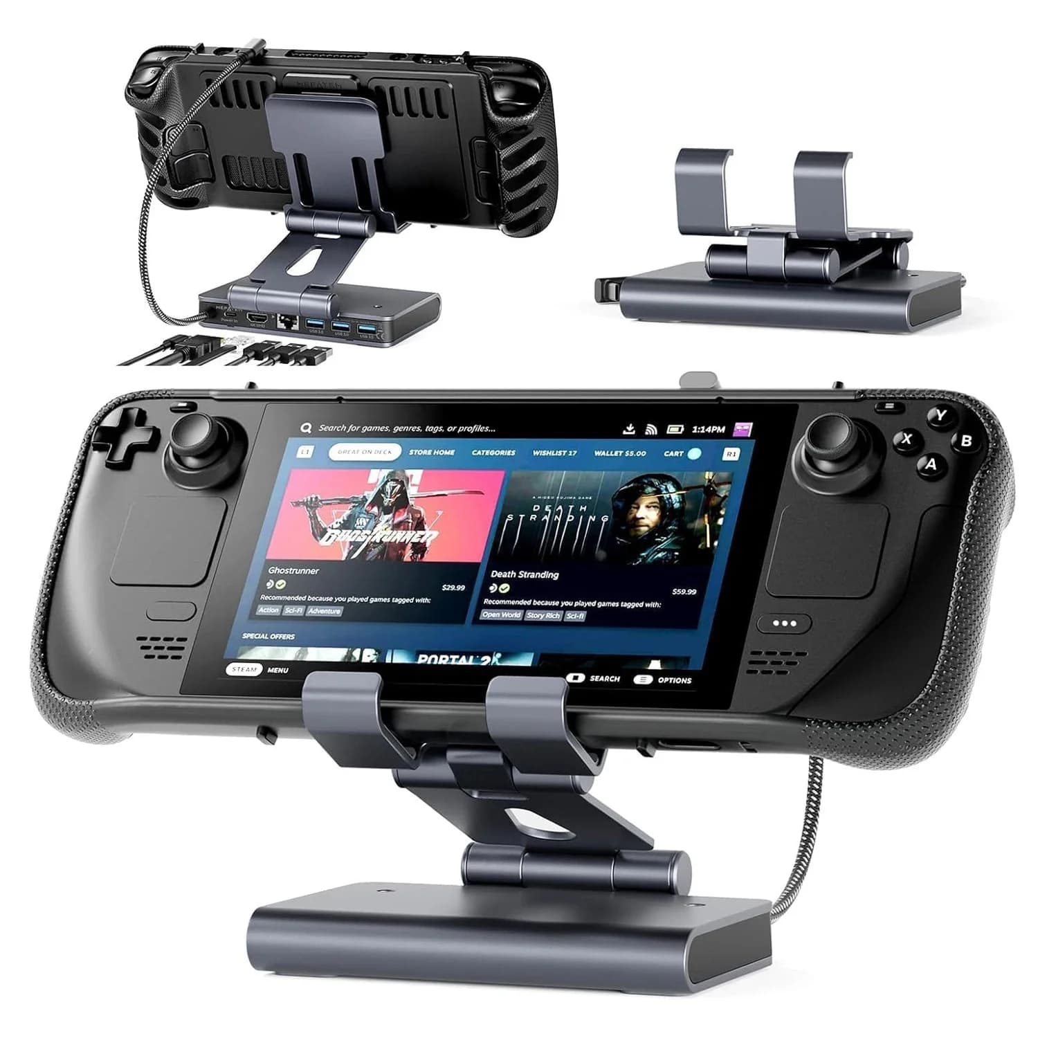 Docking station Steam Deck/ROG Ally X/Legion Go/MSI Claw, 6 in 1 adjustable support with HDMI 4K@60Hz 3*USB-A 3.0 Ethernet