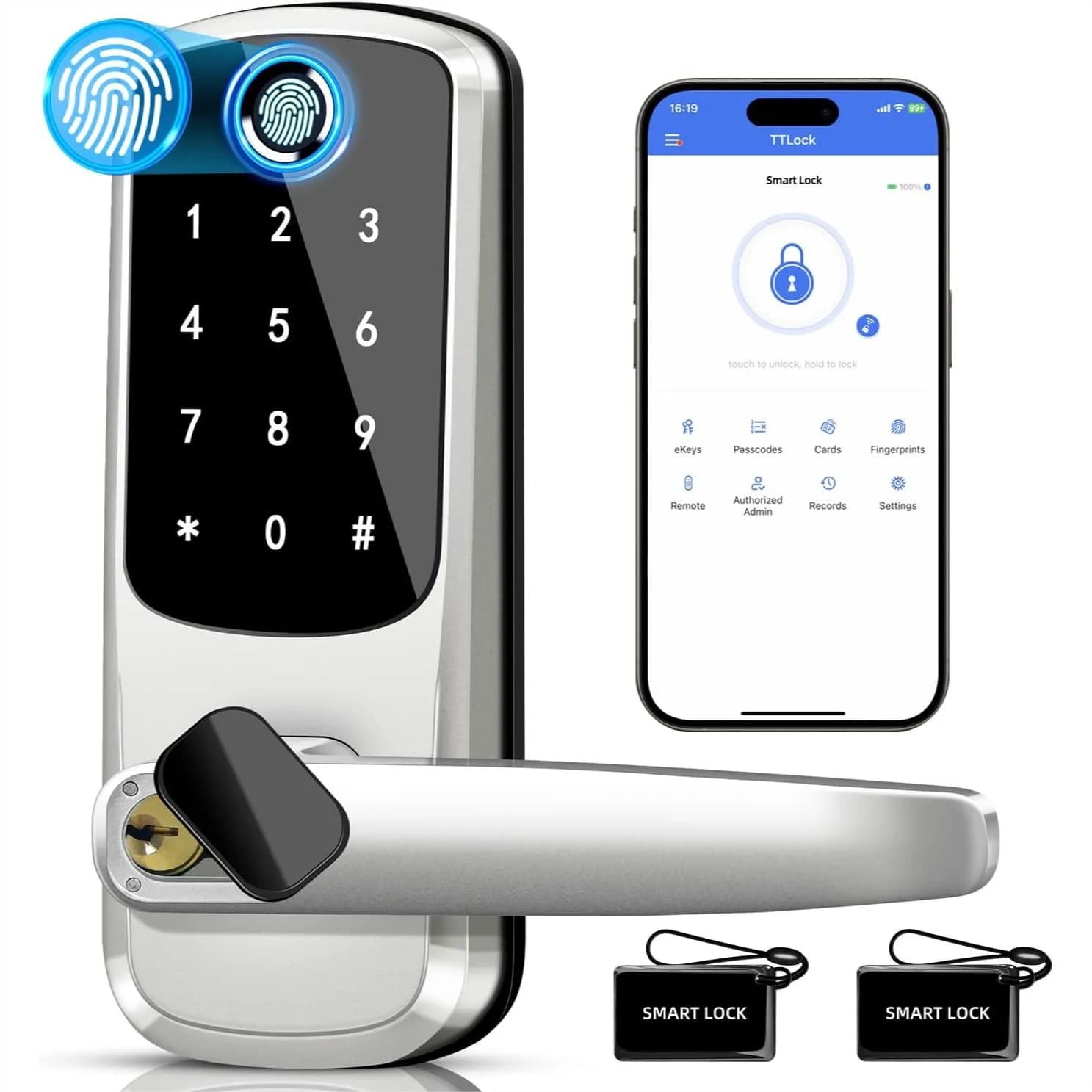 Serratura Intelligente con Maniglia, Chiusura Biometrica Senza Chiave con Impronta Digitale, Controllo App e Blocco Automatico per Porta d'Ingresso, Casa, Airbnb