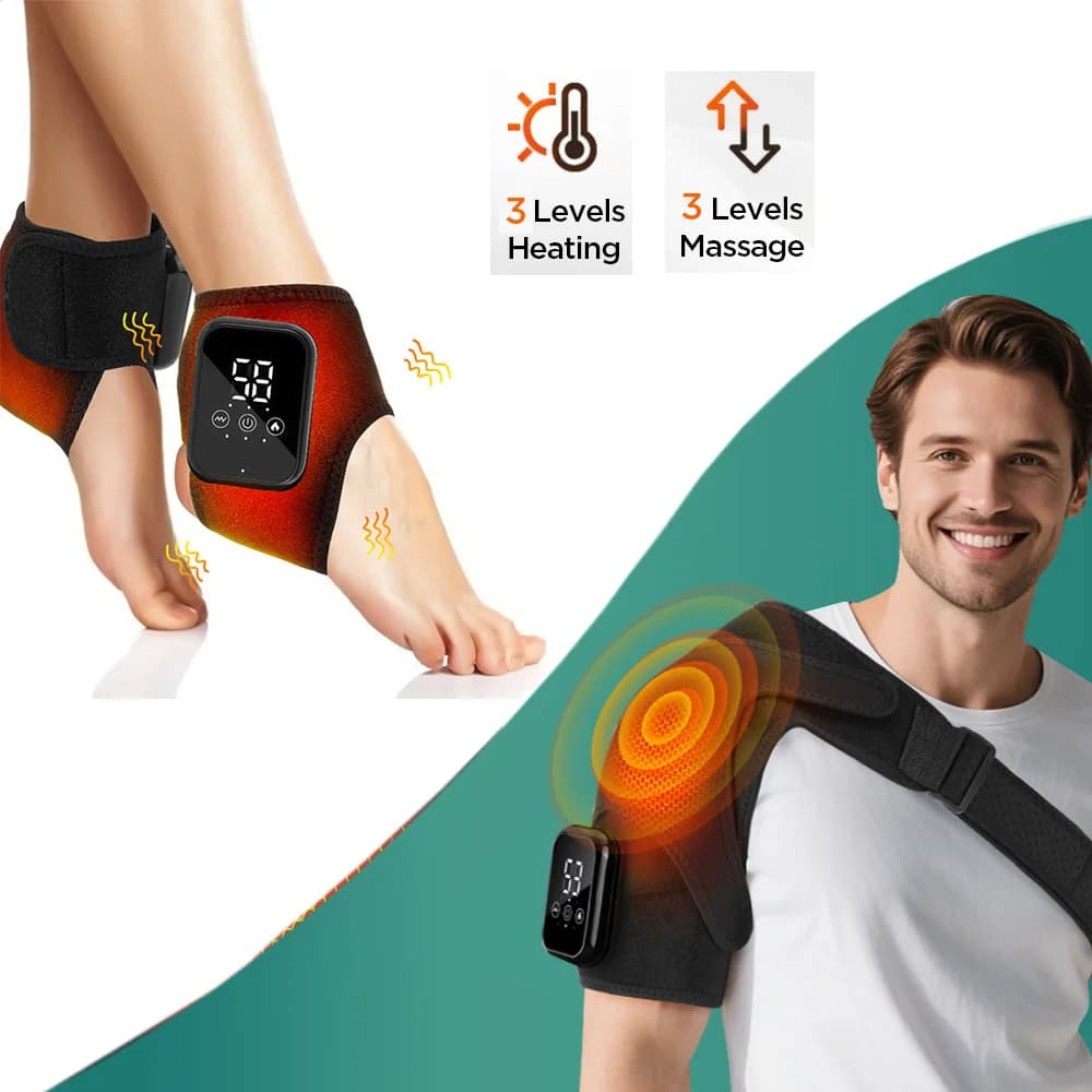 Massaggiatore per Caviglia con Vibrazione e Compressione Calda, Supporto Riscaldato per Piedi e Spalle, Fascia Elettrica Riscaldante per Spalle