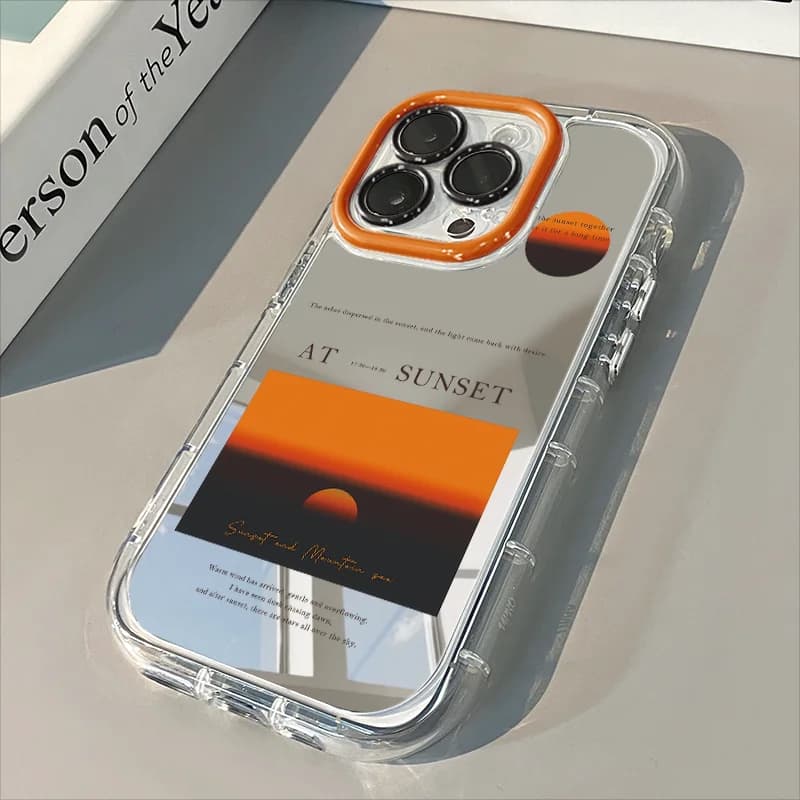 Custodia per telefono con motivo Tramonto e Luna, effetto specchio, per iPhone 17 Pro Max, 7, 8, 15, 14, 16 Plus, 13, 12, 11 Pro, X, XS, XR, 16E, 17 Air, Cover Opaca