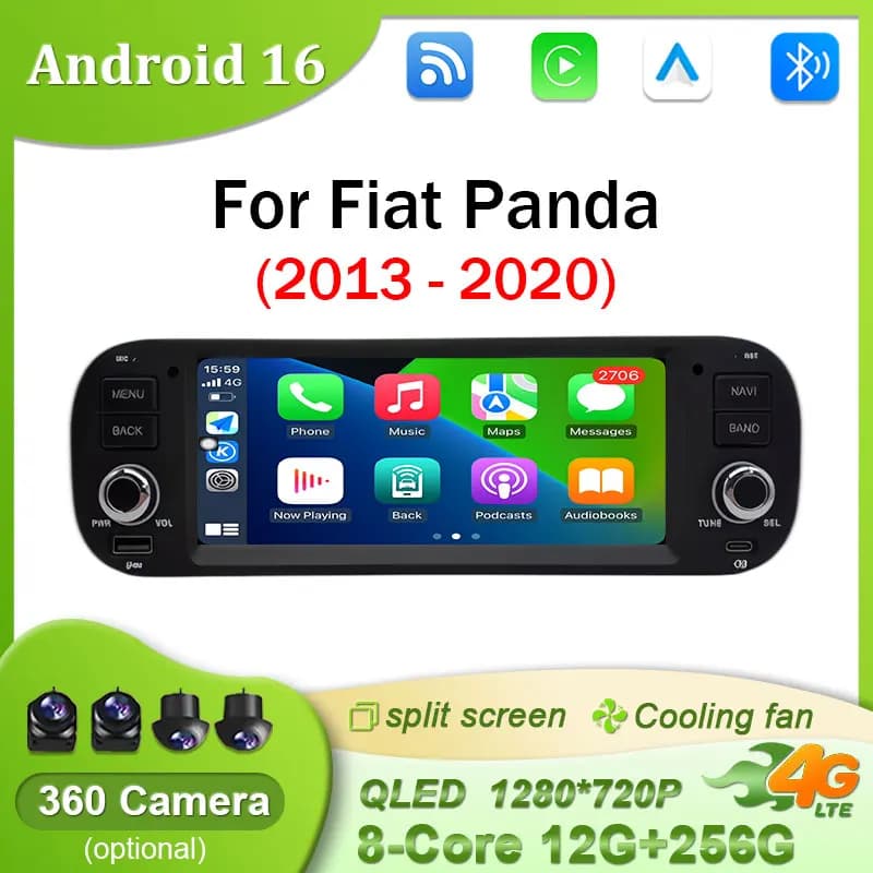 G 7" Android 16 For Fiat Panda 2013-2020 Car Stereo Radio Multimedia Wireless Carplay WiFi Stereo Video Player BT GPS Navigation
