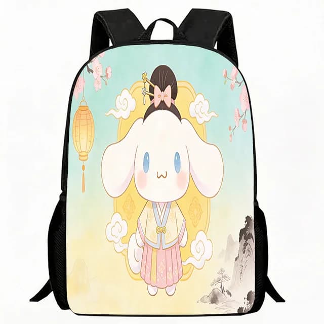 Borsa per bambini Hanfu Puppy con stampa di fiori di ciliegio Zaino scolastico Zaino casual per bambini regolabile e traspirante Leggero Dura