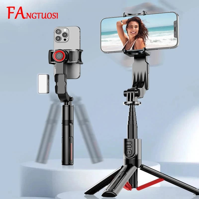 FANGTUOSI Gimbal per stabilizzatore per telefono cellulare, giunto cardanico da tavolo con rotazione automatica a 360° con telecomando per luce di riempimento per iPhone Android