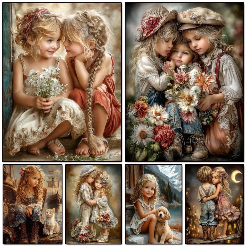 Pittura diamante Nuovo arrivo Ragazza Sorelle Diamante Mosaico Pet Gatti e cani Ricamo Immagine fai da te Punto croce Kit artigianale Regalo