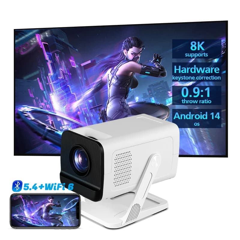 KIXIN X1 Proiettore 4K Android WiFi6 BT5.4 Nativo 1080P 300Ansi Video a breve tiro Smart Home Theater Proiettore 4K