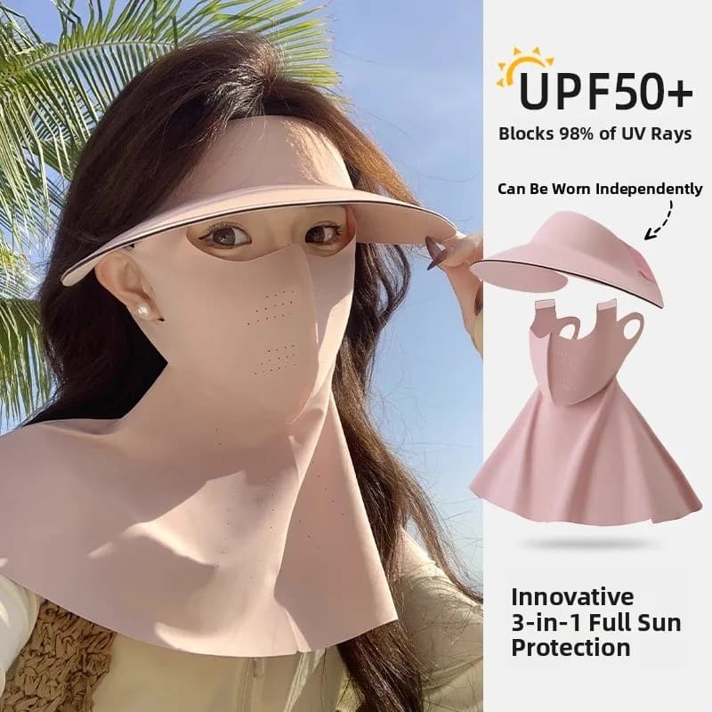 Women's Summer UV Protection Face Mask Ice Silk Hat Integrated Neck Protector Cycling Sunshade Scarf Fashionable Accessories
