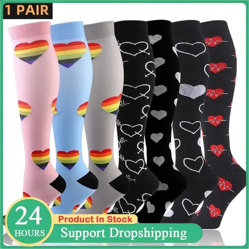Calze a Compressione al Ginocchio Serie Assorbimento Sudore, Calze Sportive di Supporto per le Gambe, Calze Lunghe da Ciclismo da Uomo con Motivo Love