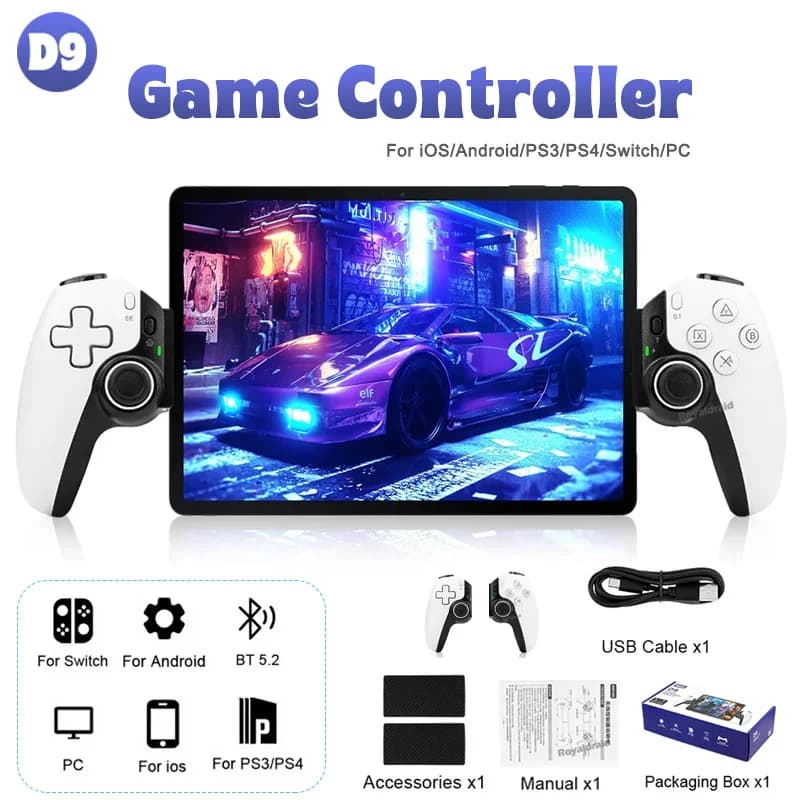 Gamepad telescopico wireless D9 per Switch/PS3/PC/iOS Supporto vibrazione a 6 assi Bluetooth 5.2 con controller di gioco interfaccia TypeC
