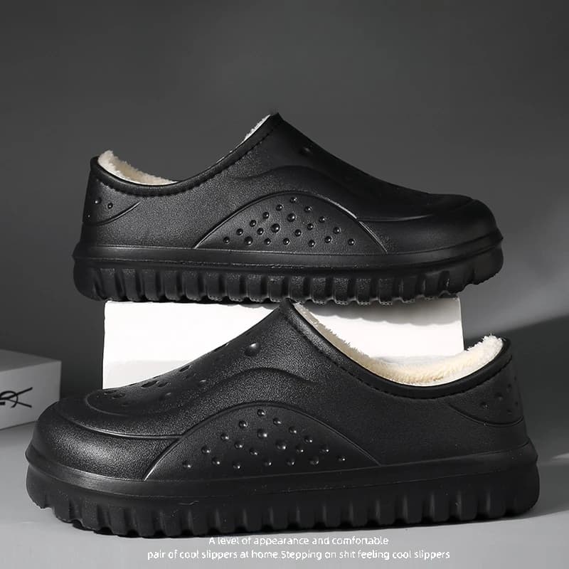 Pantofole invernali da uomo con tacco chiuso - Scarpe da casa con punta coperta antiscivolo per interni resistenti al freddo, foderate in caldo pile ispessito