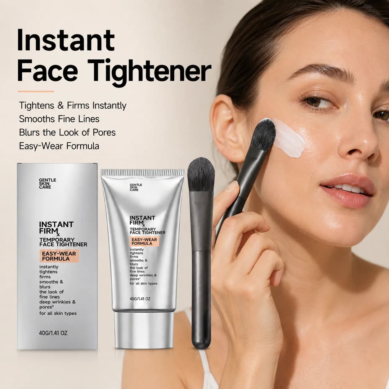 Instant Face Tightener Cream With Brush For Firm Smooth Skin Diminish Fine Lines Fade Wrinkles Refine Visible Pores Facial Care