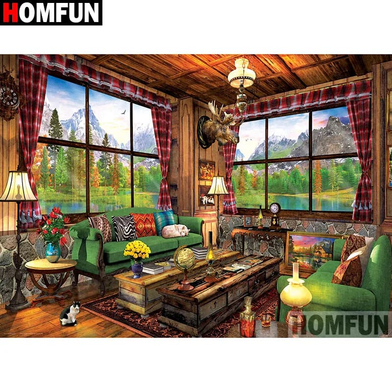 HOMFUN 5D pittura diamante fai da te punto croce "soggiorno divano paesaggio" decorazioni per la casa strass pieni intarsio diamante ricamo